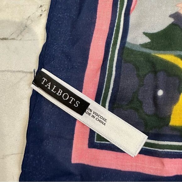 Talbots | bold navy with pink paisley oblong spring summer scarf - Picture 5 of 8